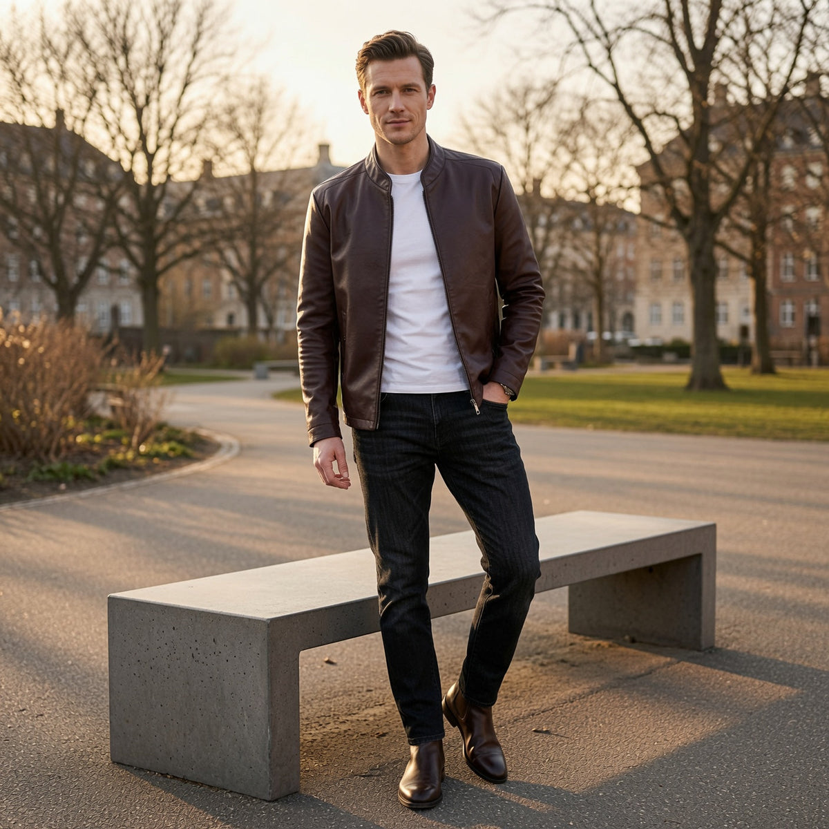 JACE Stand Collar Faux Leather Jacket