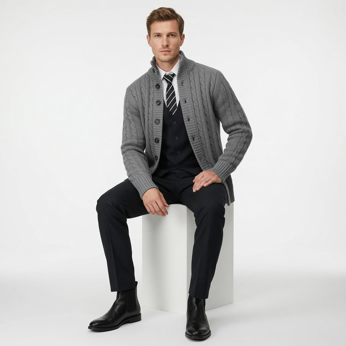 LARSEN Stand Collar Cardigan