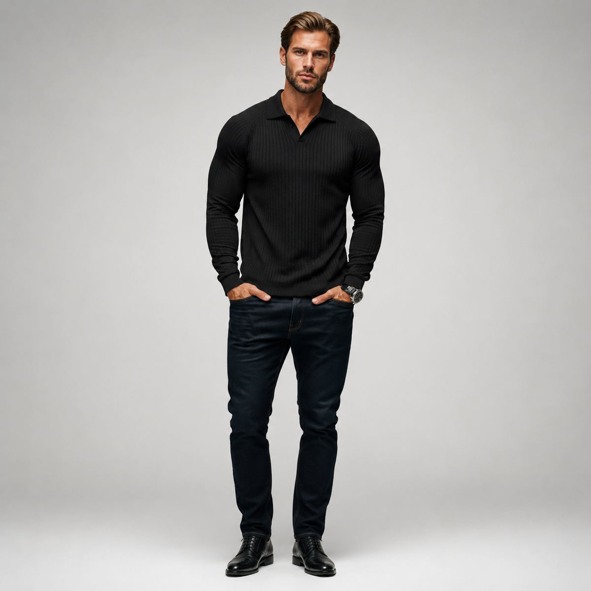MILLER Long-Sleeve Ribbed Polo