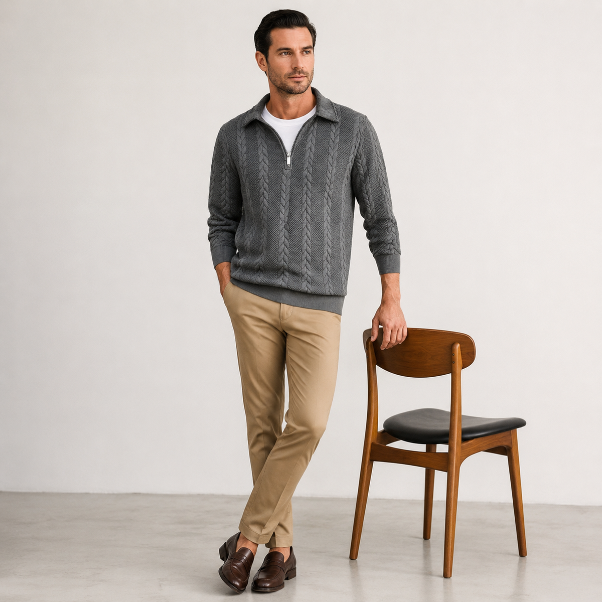 OLAV Premium Cable-Knit Quarter-Zip