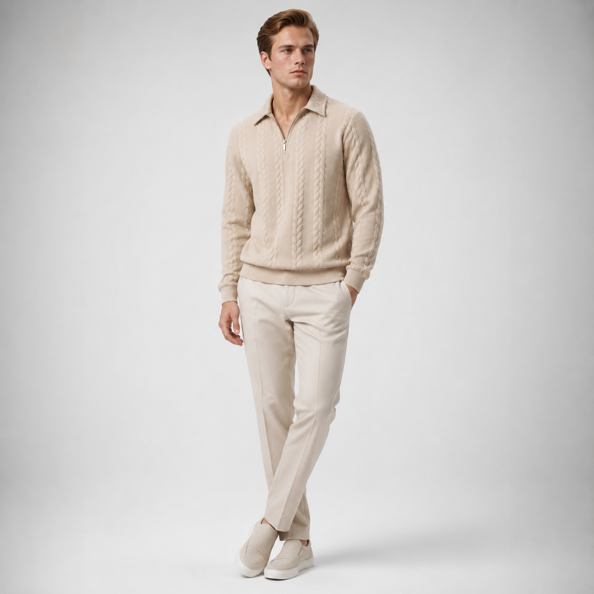 OLAV Premium Cable-Knit Quarter-Zip