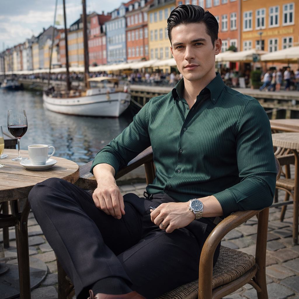 RENNEX Slim-Fit Striped Dress Shirt