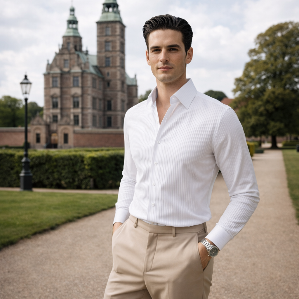 RENNEX Slim-Fit Striped Dress Shirt