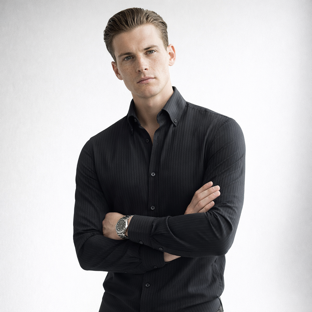 RENNEX Slim-Fit Striped Dress Shirt