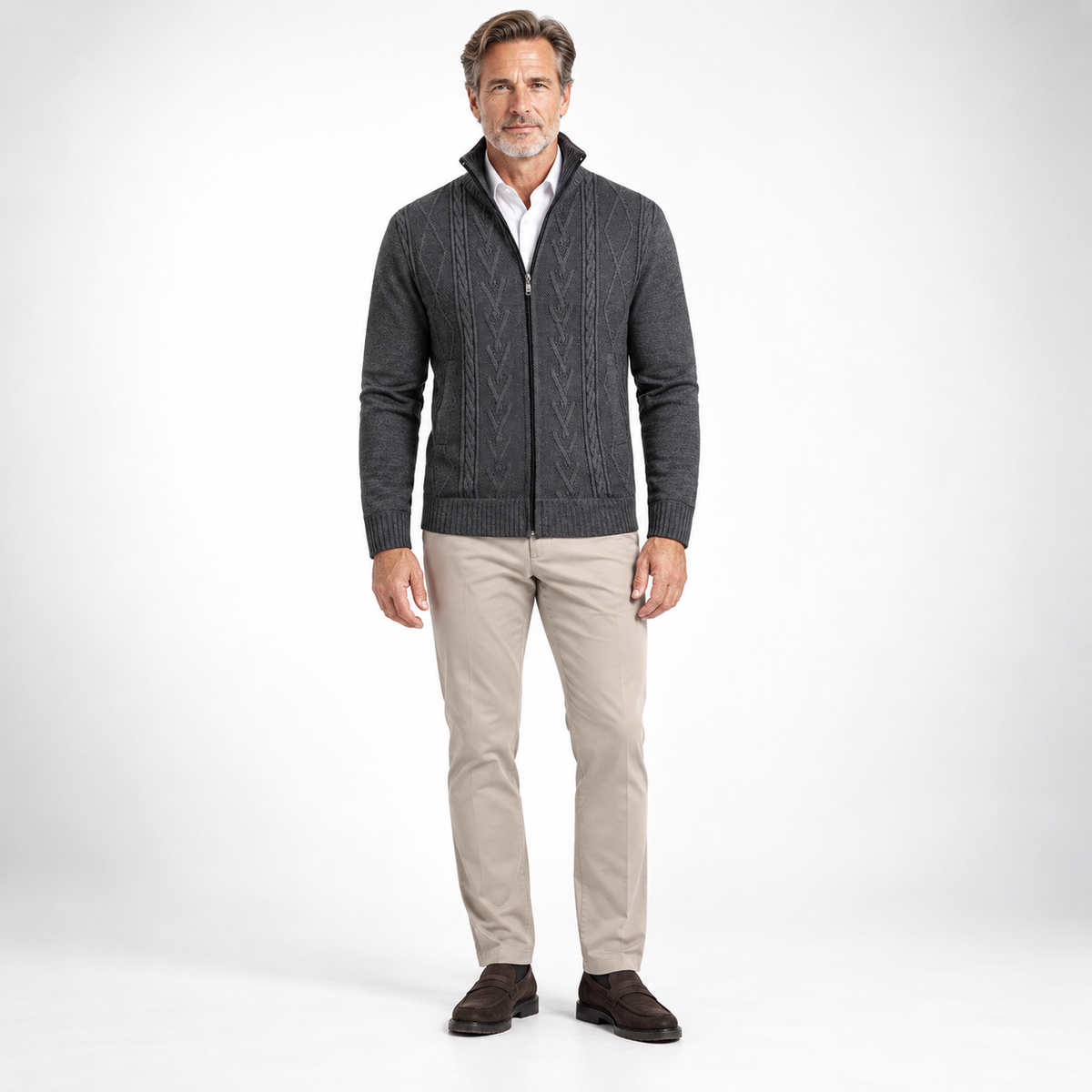 RONAL Cashmere Knitted Zipper Sweater