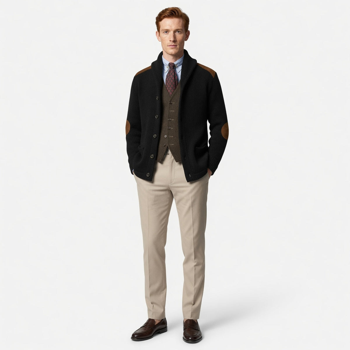 RUDRIK Shawl Collar Suede Cardigan