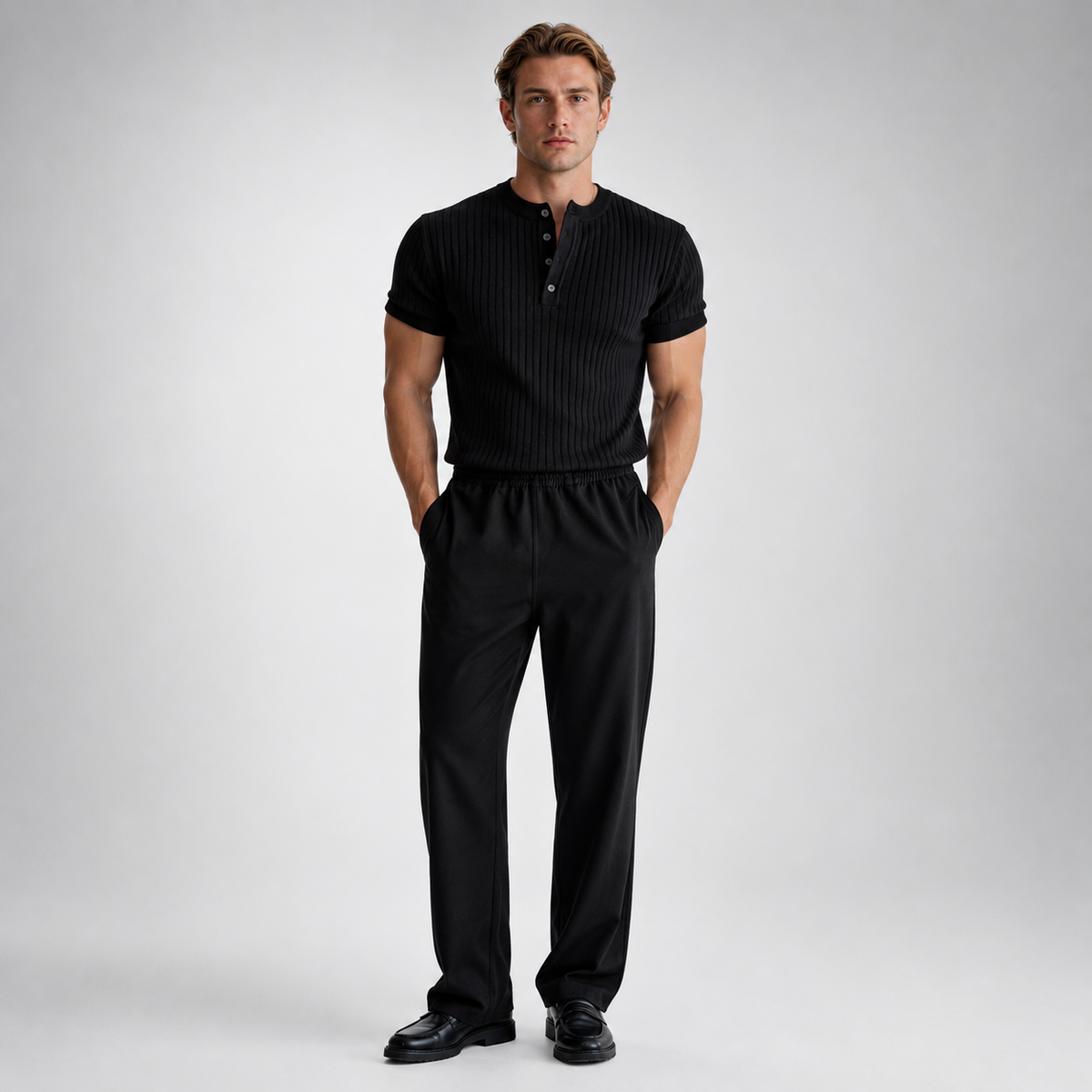 RUFUS Vertical Stripe Henley Collar Tee