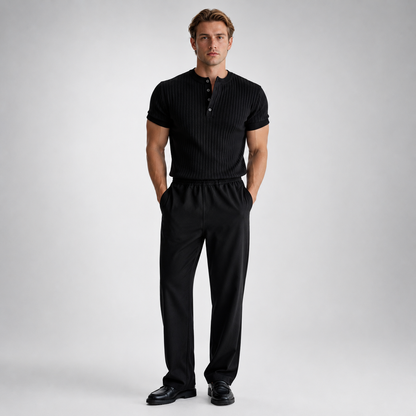 RUFUS Vertical Stripe Henley Collar Tee