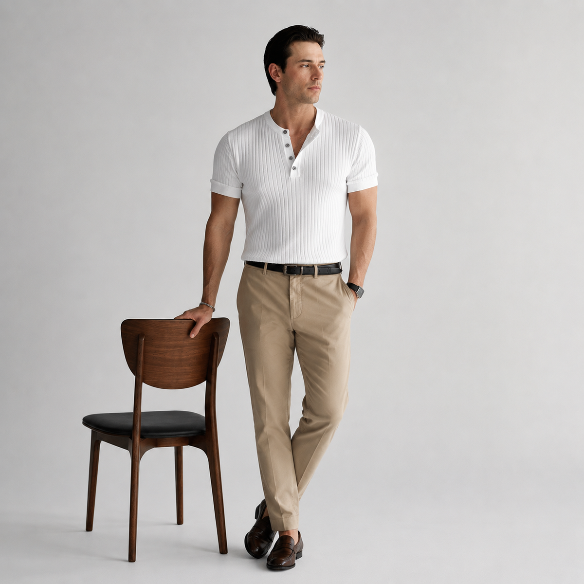 RUFUS Vertical Stripe Henley Collar Tee