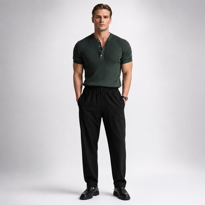 RUFUS Vertical Stripe Henley Collar Tee