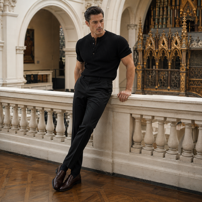 RUFUS Vertical Stripe Henley Collar Tee