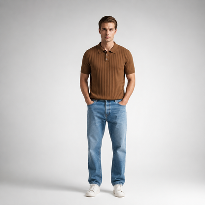 RUMIN Striped Knit Casual Polo