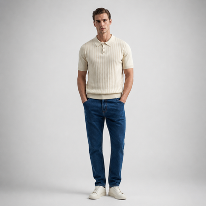 RUMIN Striped Knit Casual Polo