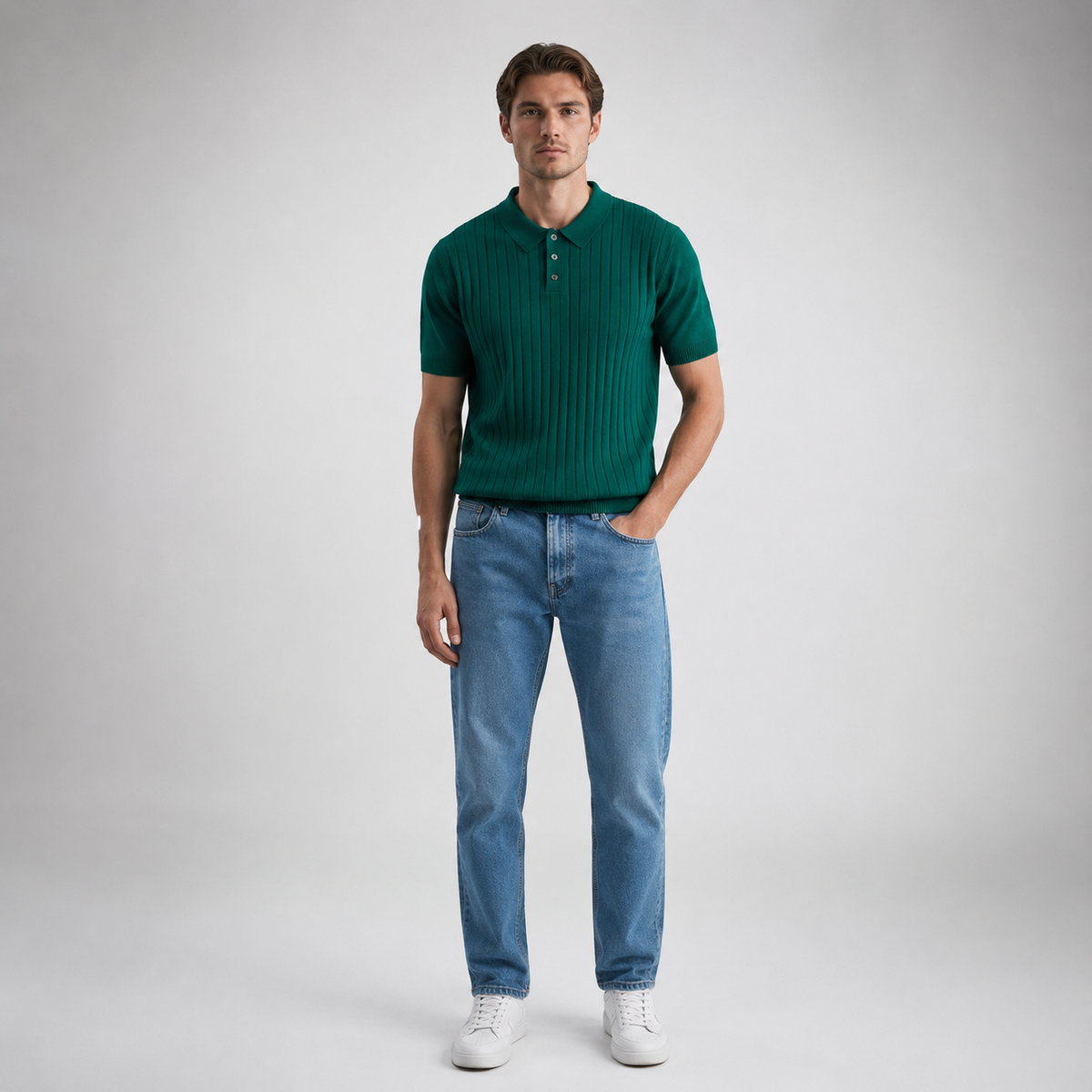 RUMIN Striped Knit Casual Polo