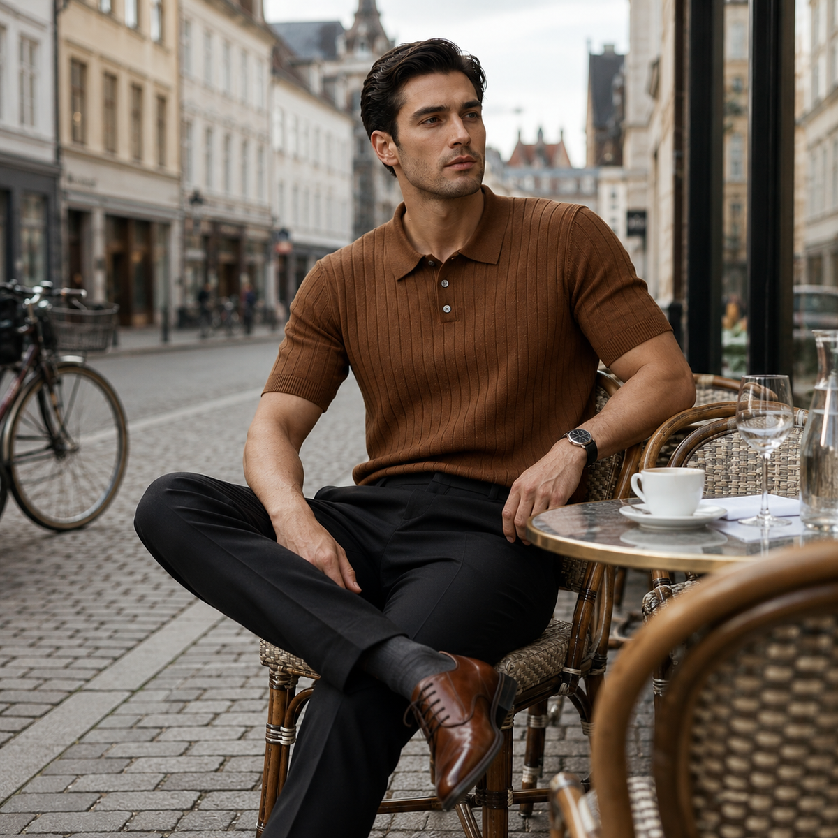 RUMIN Striped Knit Casual Polo