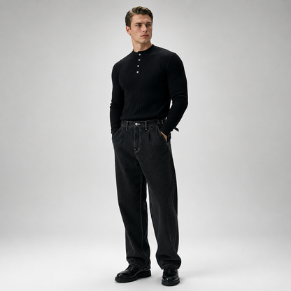RUXUS  Premium Stripe Henley Collar Longsleeve