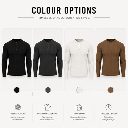 RUXUS  Premium Stripe Henley Collar Longsleeve