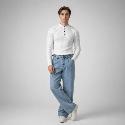 RUXUS  Premium Stripe Henley Collar Longsleeve