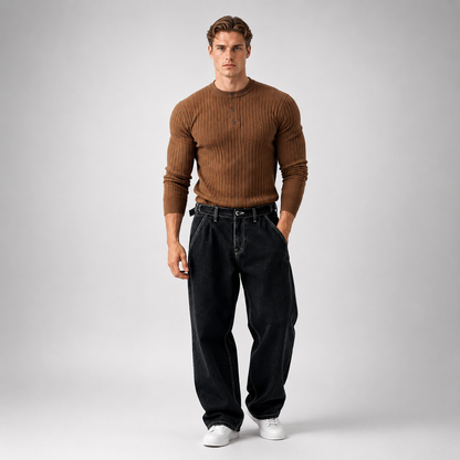 RUXUS  Premium Stripe Henley Collar Longsleeve