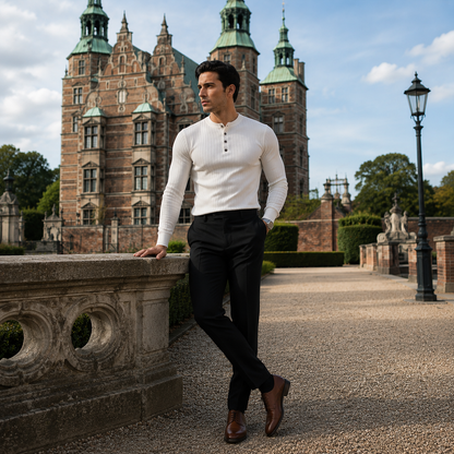 RUXUS  Premium Stripe Henley Collar Longsleeve