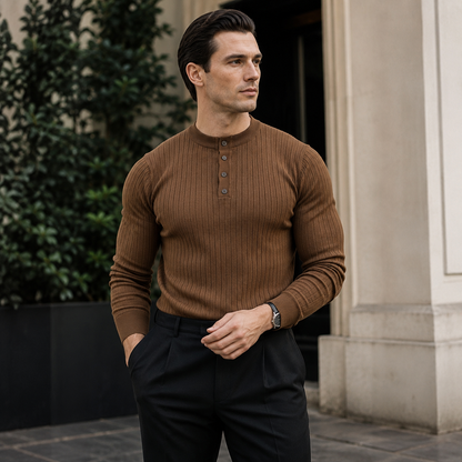 RUXUS  Premium Stripe Henley Collar Longsleeve