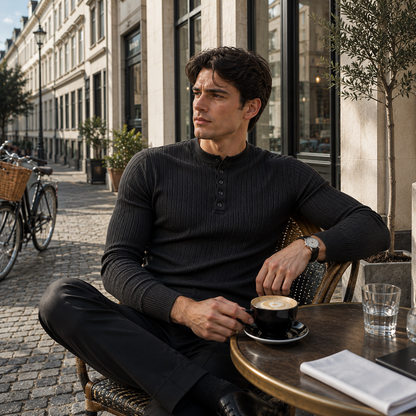 RUXUS  Premium Stripe Henley Collar Longsleeve