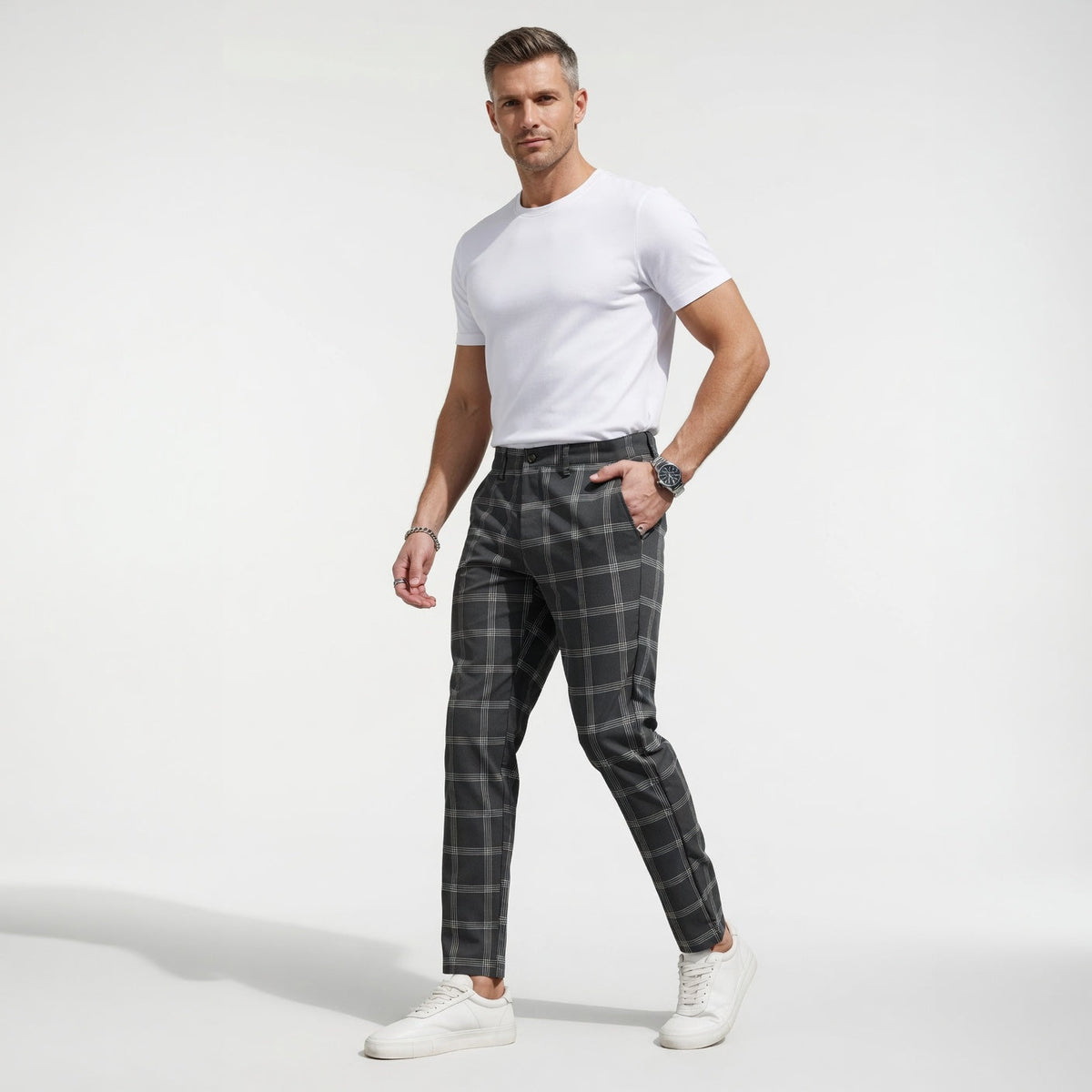 TOTA Men Slim-fit Plaid Trousers