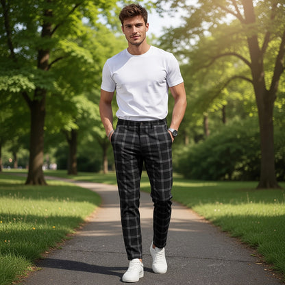 TOTA Men Slim-fit Plaid Trousers