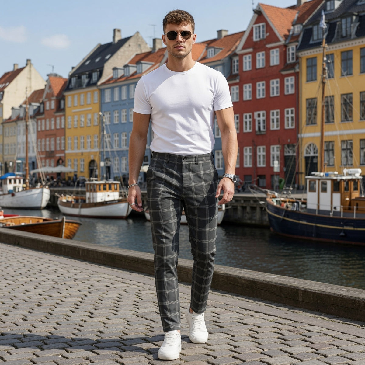 TOTA Men Slim-fit Plaid Trousers