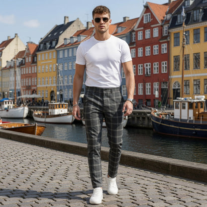 TOTA Men Slim-fit Plaid Trousers