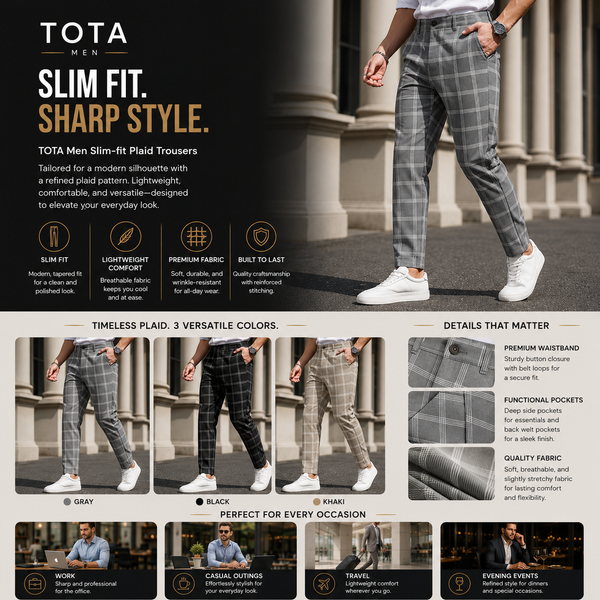 TOTA Men Slim-fit Plaid Trousers