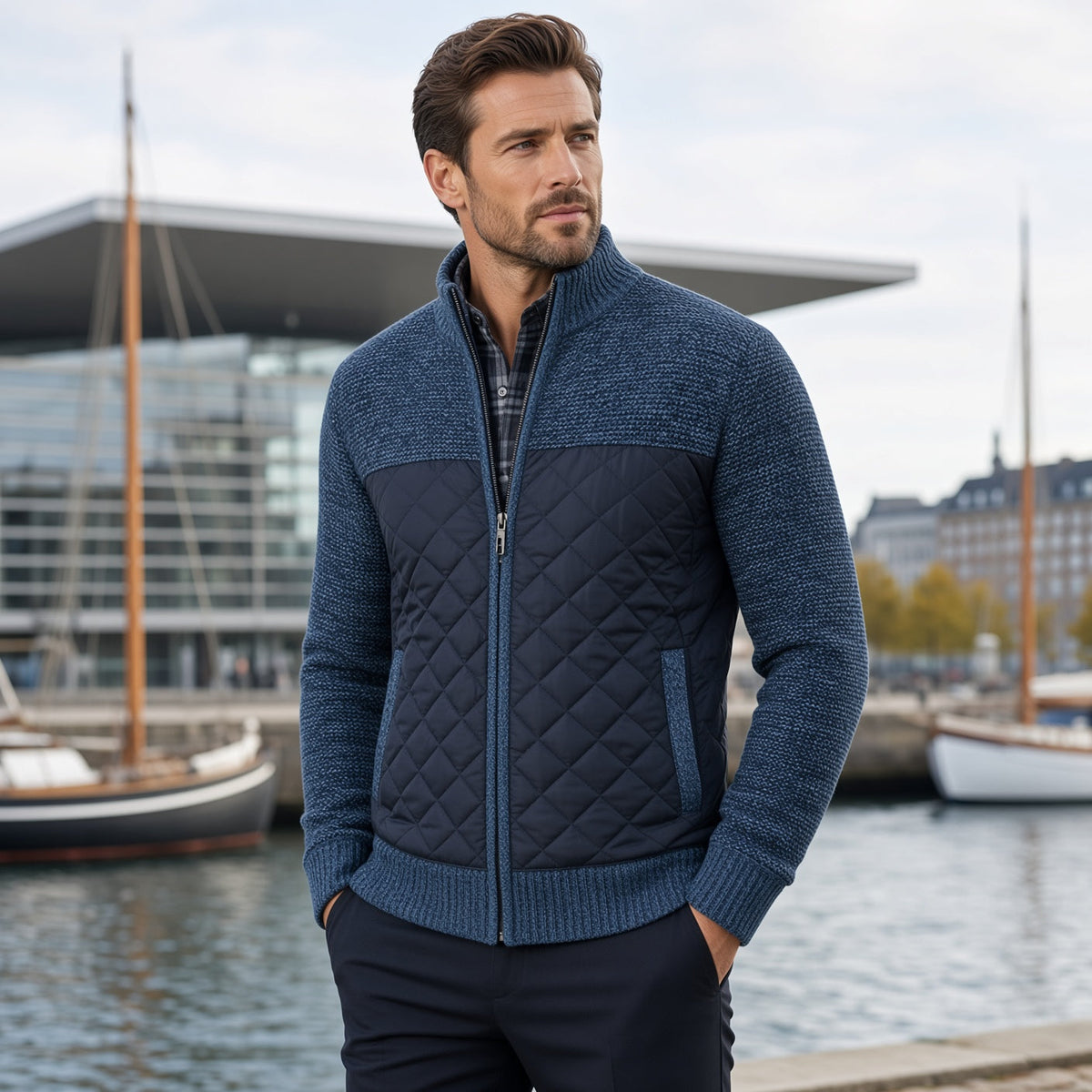 ZACH Quilted Retro Zipper Sweater