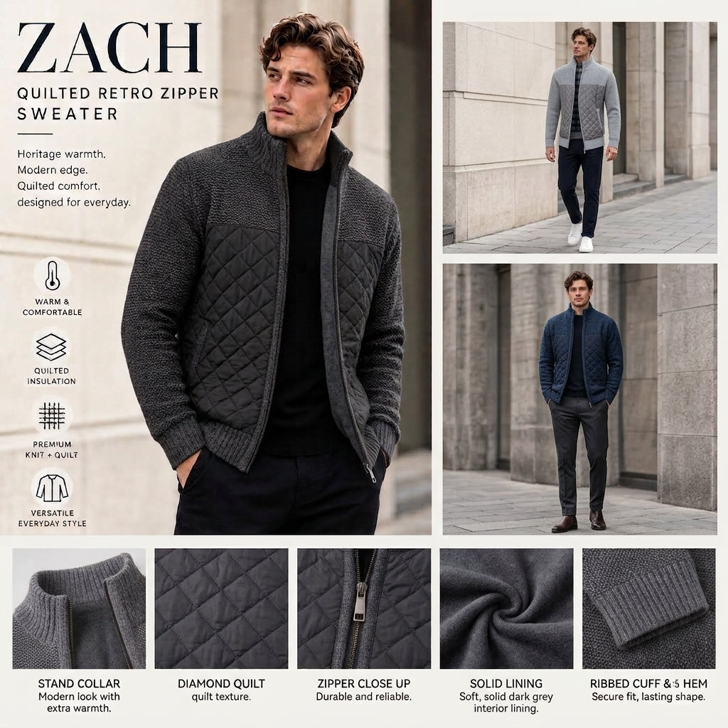 ZACH Quilted Retro Zipper Sweater