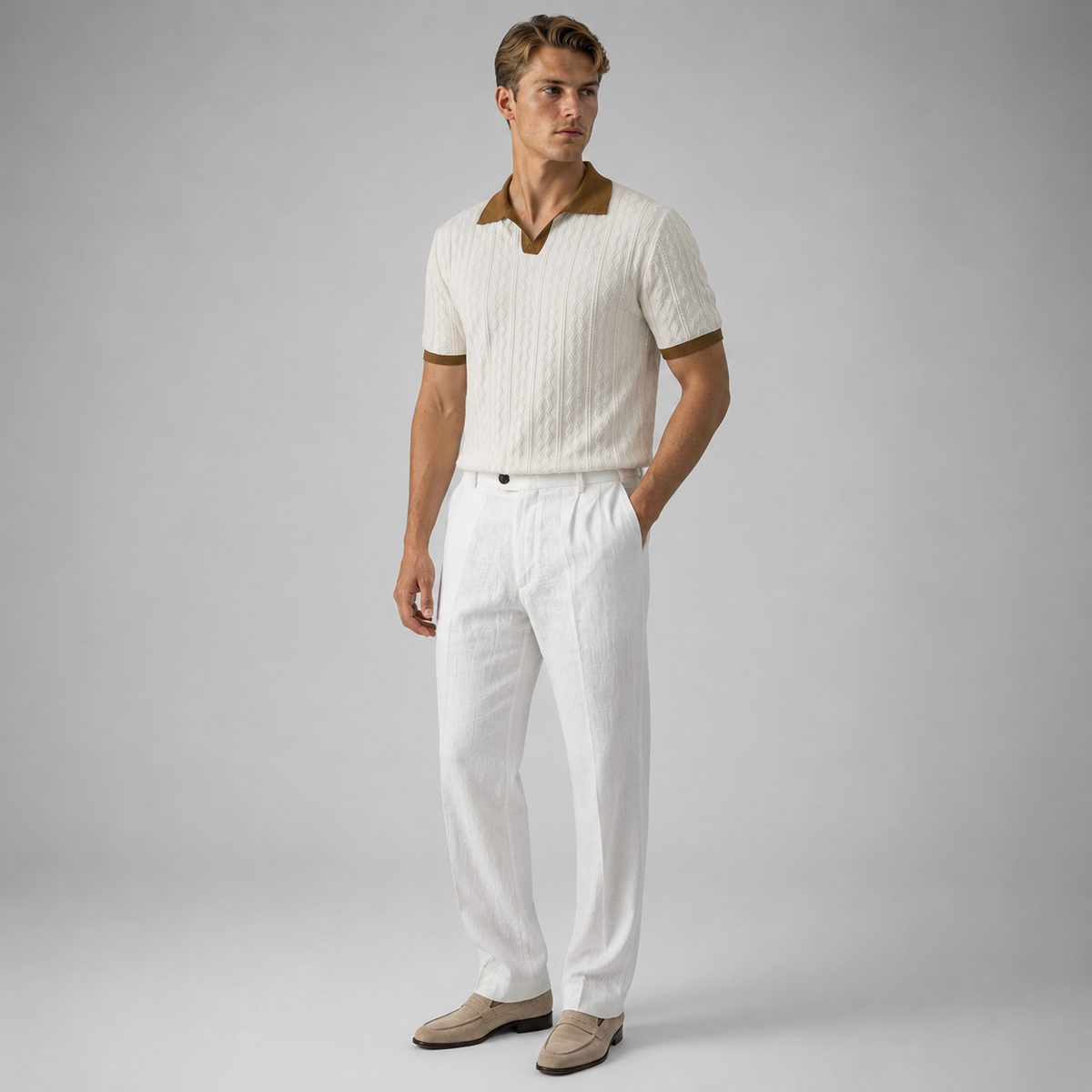WALDRON Premium Contrast V-Neck Polo
