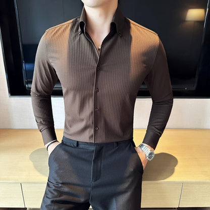 RENNEX Slim-Fit Striped Dress Shirt