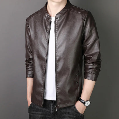 JACE Stand Collar Faux Leather Jacket