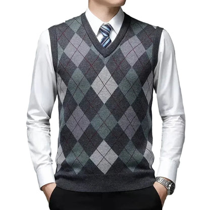 CONARD V-Neck Jacquard Plaid Vest