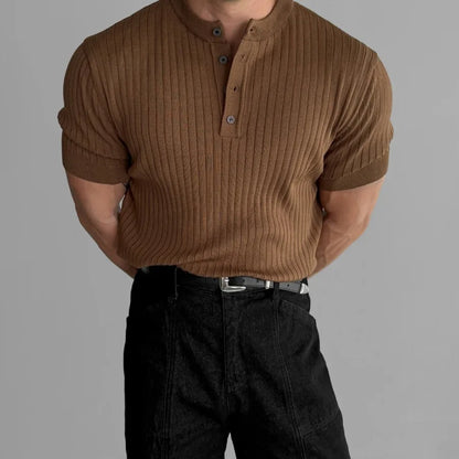 RUFUS Vertical Stripe Henley Collar Tee