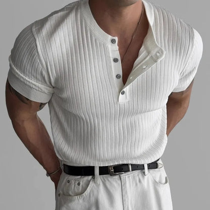 RUFUS Vertical Stripe Henley Collar Tee