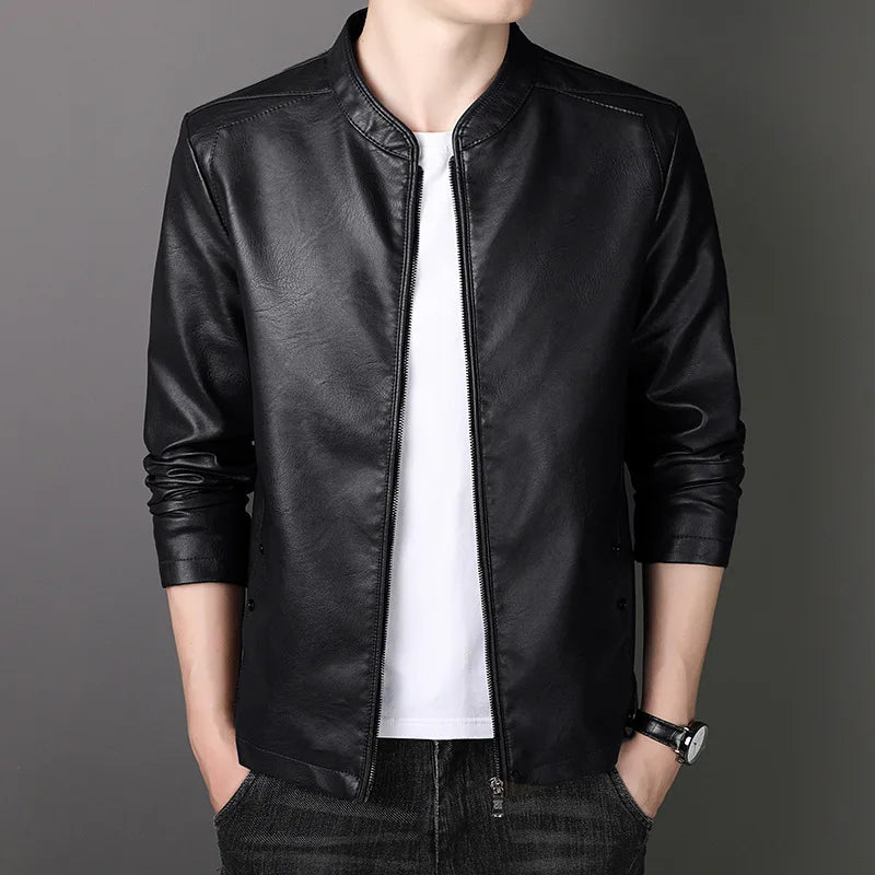 JACE Stand Collar Faux Leather Jacket