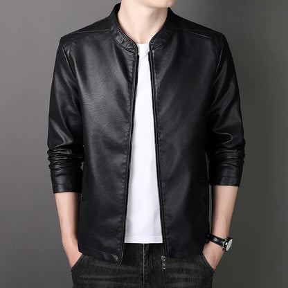 JACE Stand Collar Faux Leather Jacket