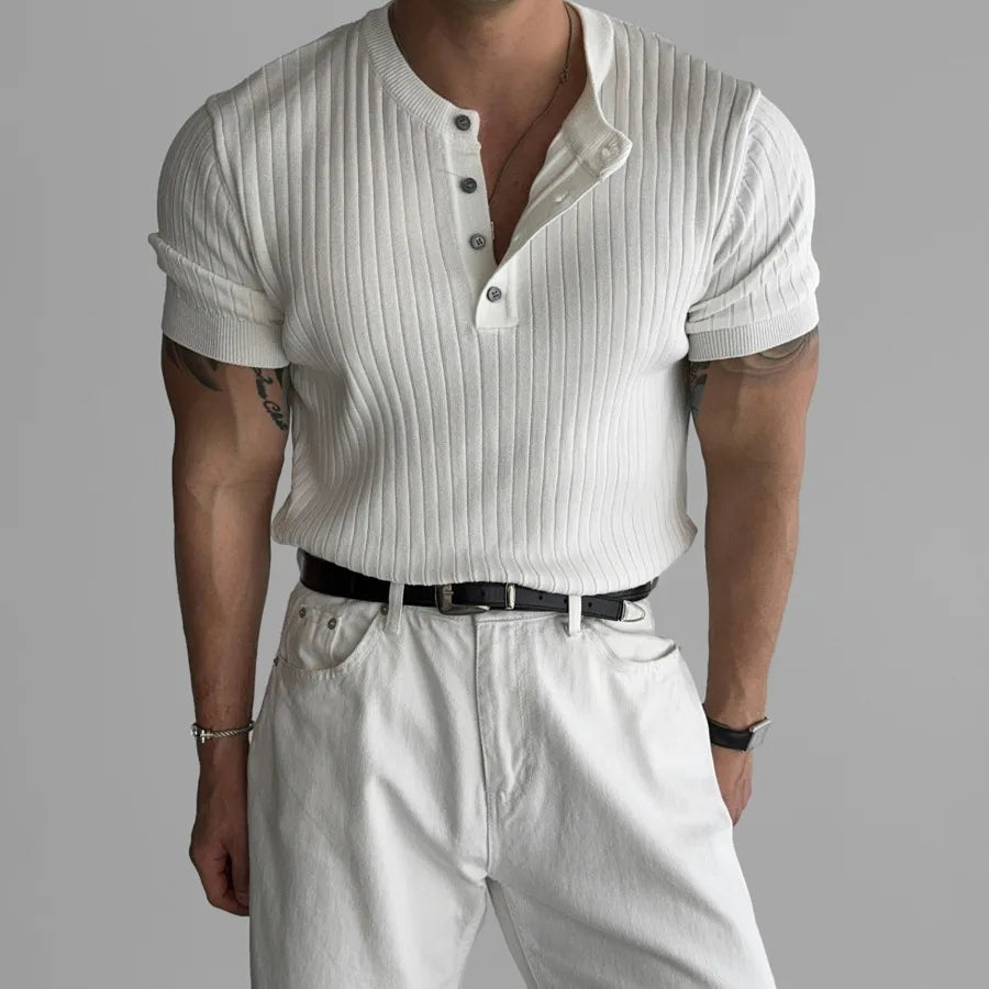 RUFUS Vertical Stripe Henley Collar Tee