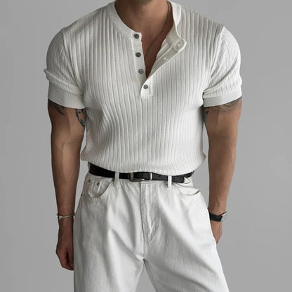 RUFUS Vertical Stripe Henley Collar Tee