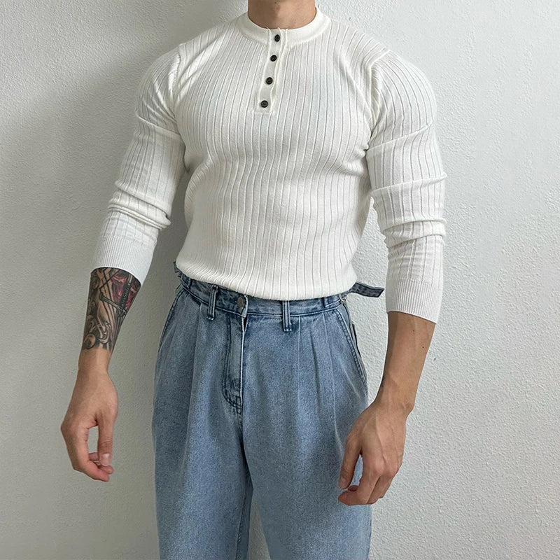 RUXUS  Premium Stripe Henley Collar Longsleeve