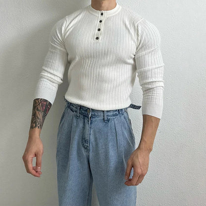 RUXUS  Premium Stripe Henley Collar Longsleeve