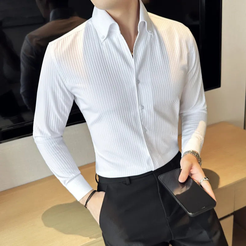 RENNEX Slim-Fit Striped Dress Shirt