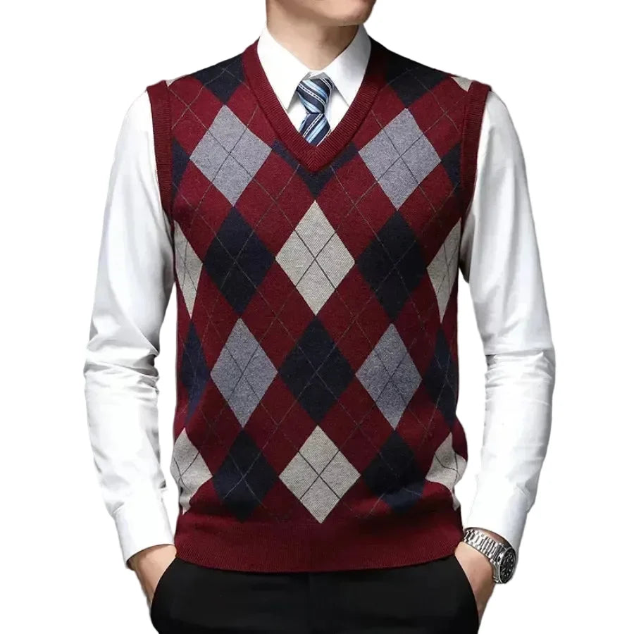 CONARD V-Neck Jacquard Plaid Vest