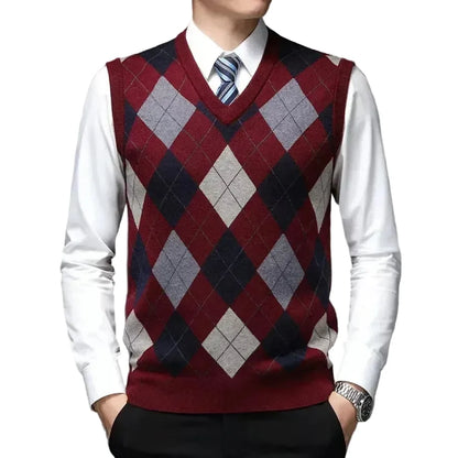 CONARD V-Neck Jacquard Plaid Vest