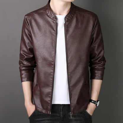 JACE Stand Collar Faux Leather Jacket