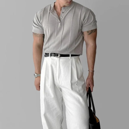 GAVIN Premium Pleated Henley Tee